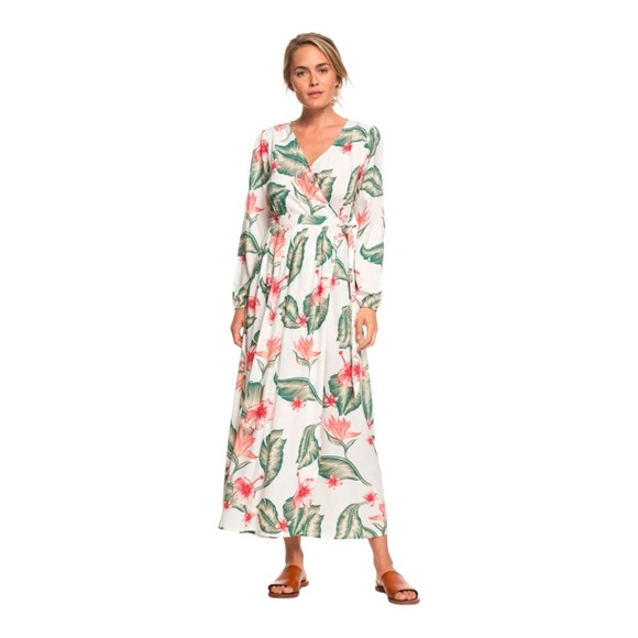 Roxy NWT Womens Taste of Tomorrow Maxi Tropical Wrap Dress S - Picture 1 of 9